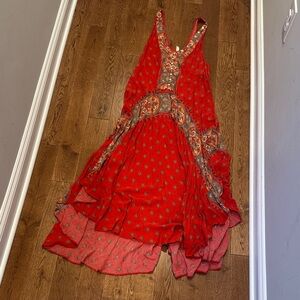 Free People Red Patterned Maxi Dress